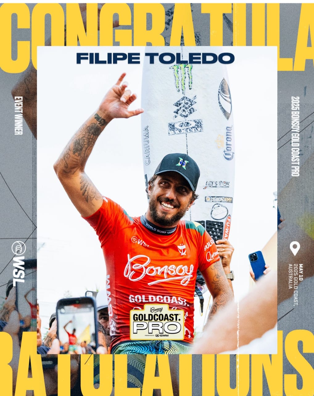 Filipe Toledo brilha conquista etapa em Burleigh Heads