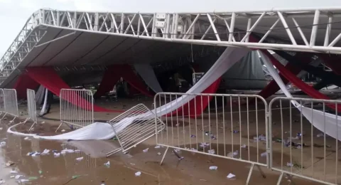 Imagem do post Vento de 95 km/h derruba estrutura e deixa um morto em festa universitária