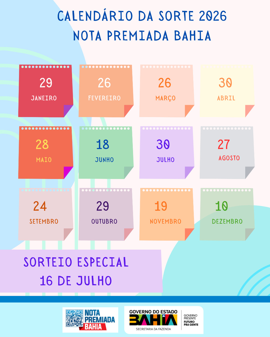 Nota Premiada Bahia divulga calendário de sorteios de 2026