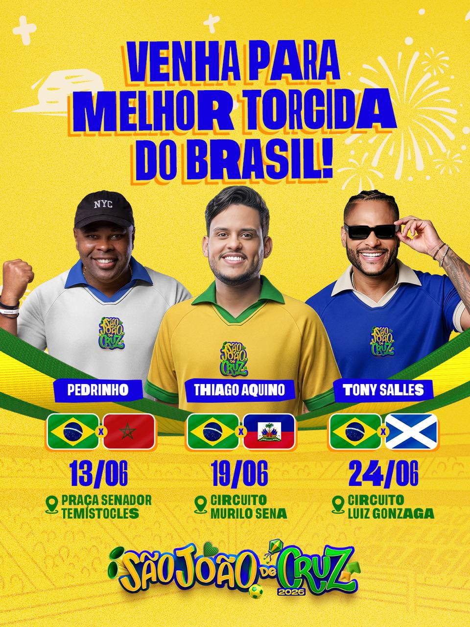 São João de Cruz terá jogos do Brasil e shows de grandes artistas