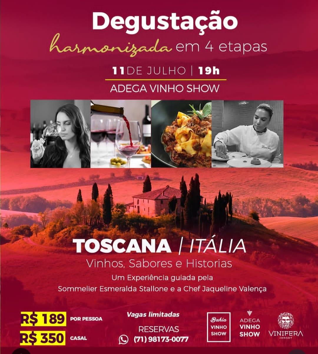 Imagem do post Adega Vinho Show promove degustação harmonizada de vinhos da Toscana